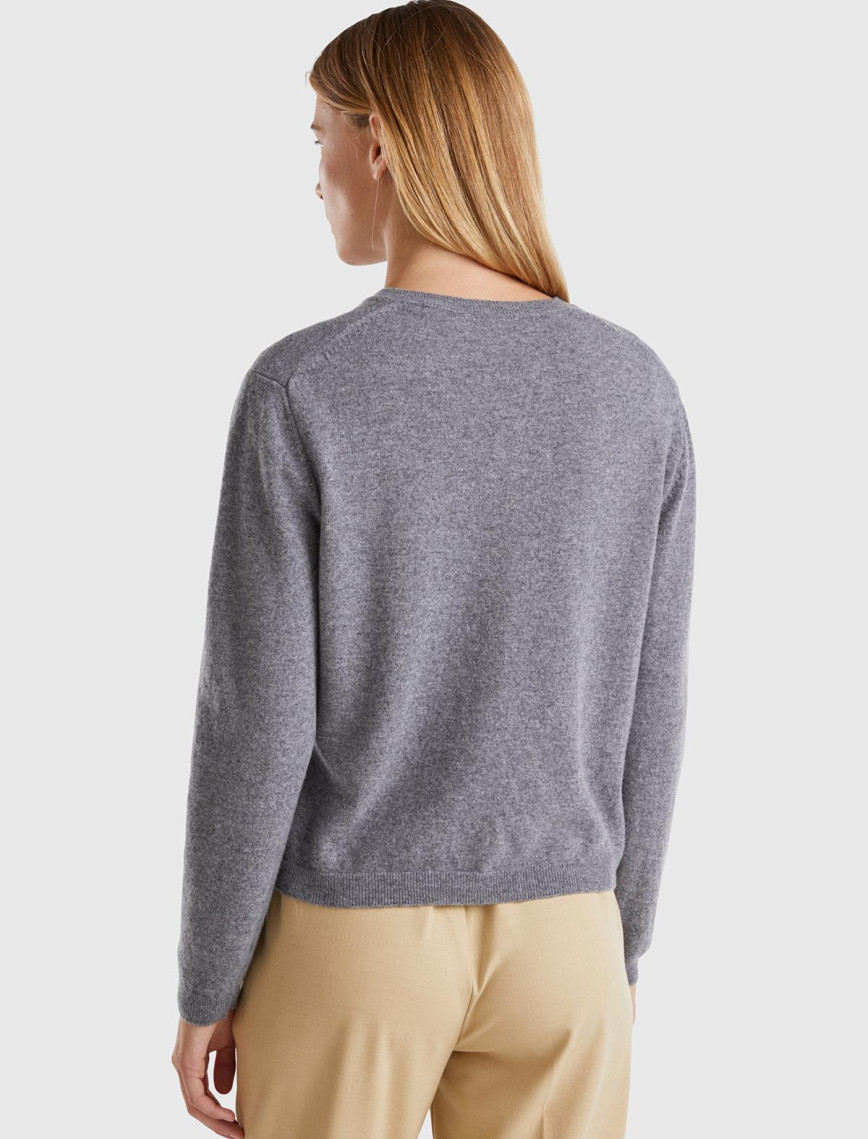 Kadın Antrasit Melanj Bisiklet Yaka %İnci Düğmeli Merino Hırka