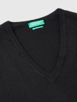 Kadın Siyah V Yaka %100 Merino Kazak