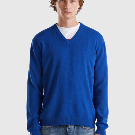 Erkek Koyu Mavi V Yaka %100 Merino Kazak Erkek Koyu Mavi V Yaka %100 Merino Kazak