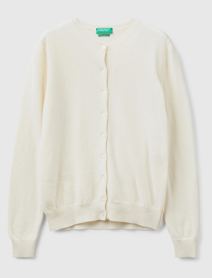 Kadın Krem Bisiklet Yaka %100 Merino Hırka