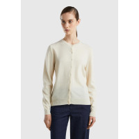 Kadın Krem Bisiklet Yaka %100 Merino Hırka