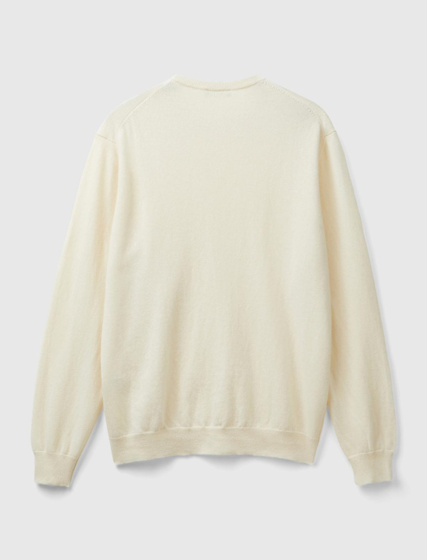 Erkek Krem Bisiklet Yaka %100 Merino Kazak