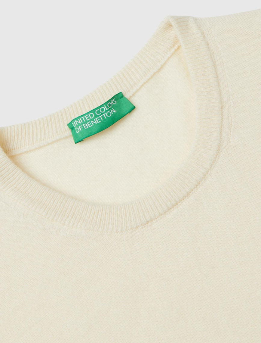 Erkek Krem Bisiklet Yaka %100 Merino Kazak