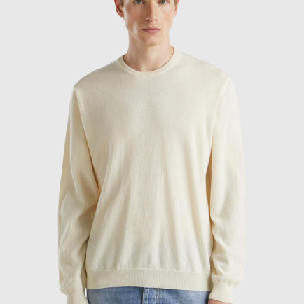 Erkek Krem Bisiklet Yaka %100 Merino Kazak Erkek Krem Bisiklet Yaka %100 Merino Kazak