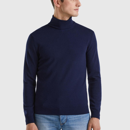 Erkek Lacivert Boğazlı %100 Merino Kazak Erkek Lacivert Boğazlı %100 Merino Kazak