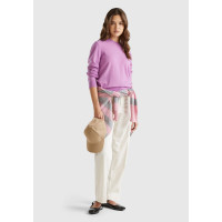 Kadın Lila %100 Kaşmir Yuvarlak Yaka Düz Kazak