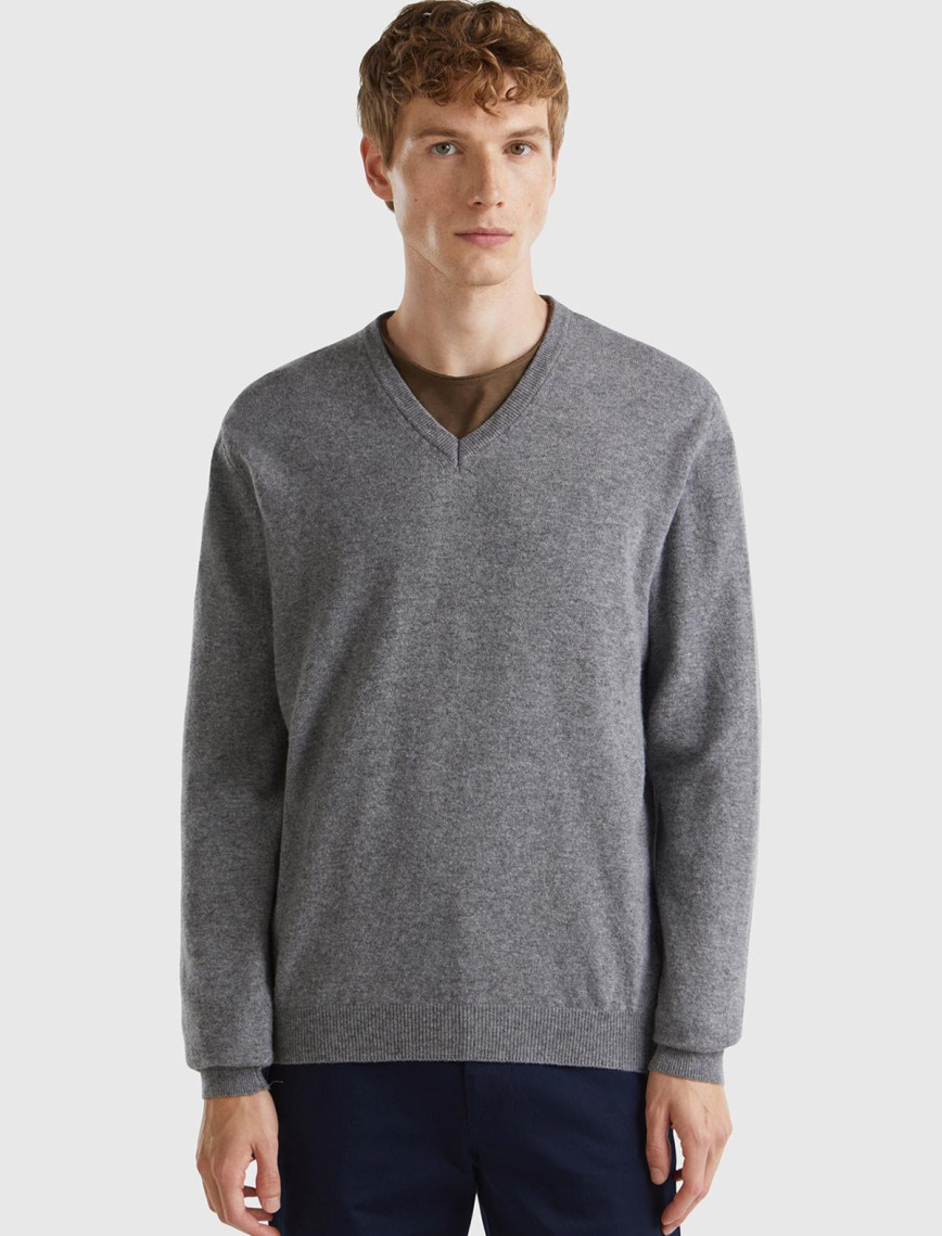 Erkek Antrasit Melanj V Yaka %100 Merino Kazak