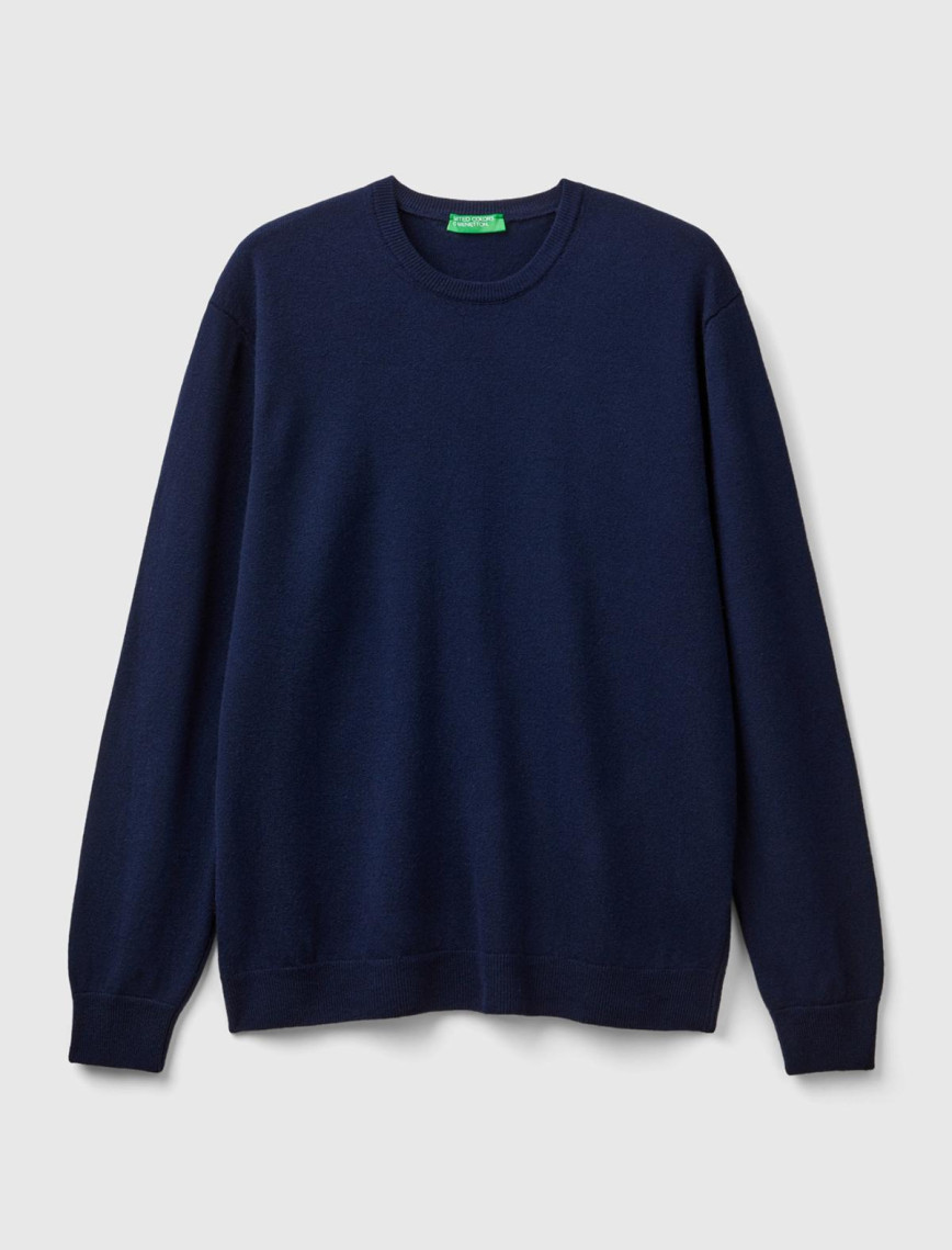 Erkek Lacivert Bisiklet Yaka %100 Merino Kazak