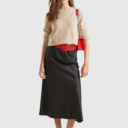 Kadın Bej Melanj %100 Kaşmir Yuvarlak Yaka Düz Kazak