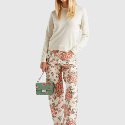 Kadın Krem %100 Kaşmir Yuvarlak Yaka Düz Kazak