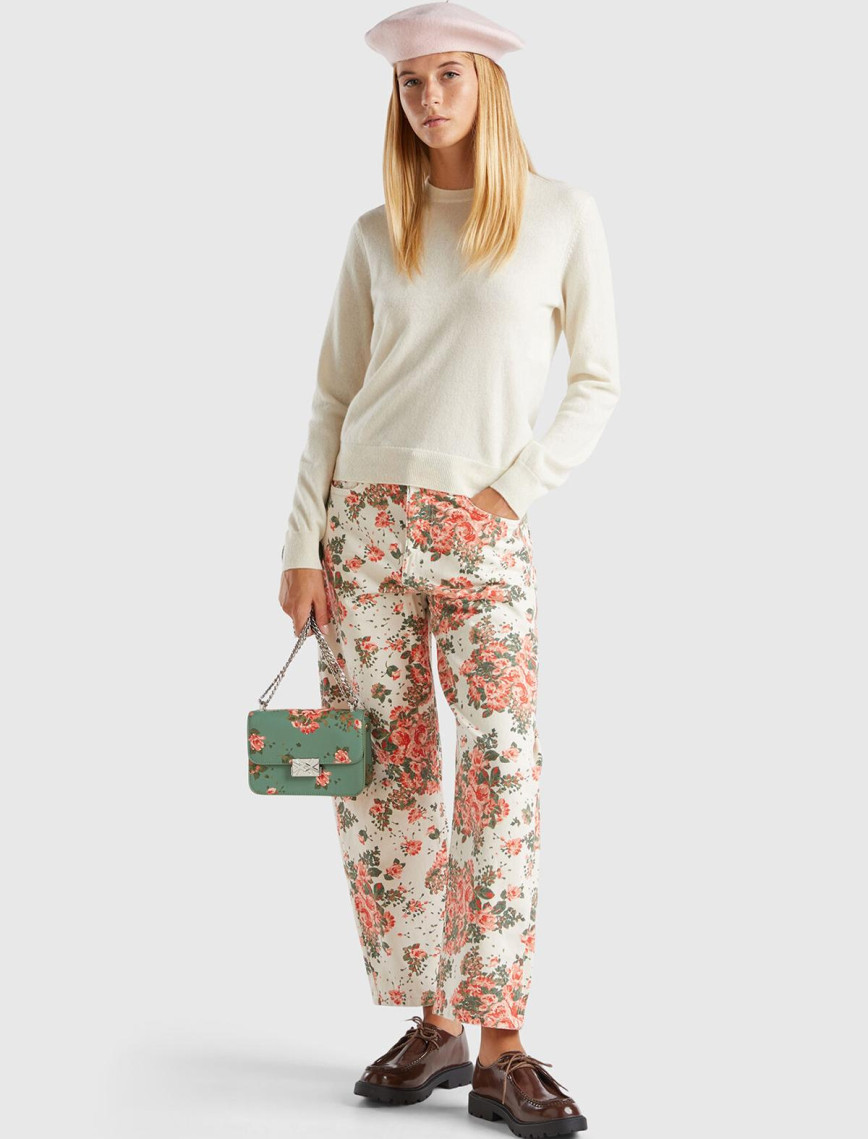 Kadın Antrasit Melanj %100 Kaşmir Yuvarlak Yaka Düz Kazak