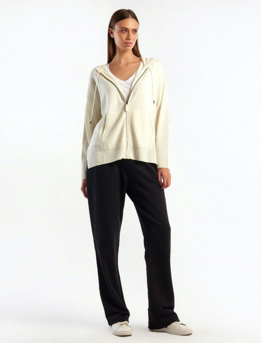 Kadın Krem Kapüşonlu Kaşmir Karışımlı Triko Eşofman Üstü Kadın Krem Kapüşonlu Kaşmir Karışımlı Triko Eşofman Üstü