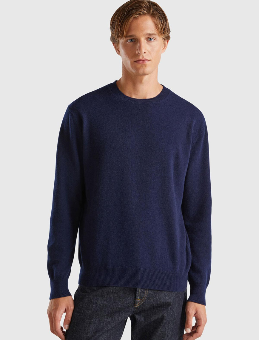 Erkek Lacivert %100 Kaşmir Normal Kesim Ribanalı Yuvarlak Yaka Kazak Erkek Lacivert %100 Kaşmir Normal Kesim Ribanalı Yuvarlak Yaka Kazak