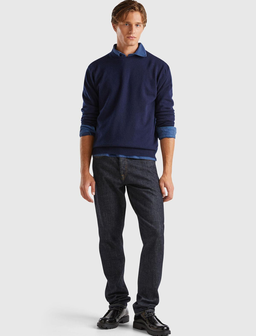 Erkek Lacivert %100 Kaşmir Normal Kesim Ribanalı Yuvarlak Yaka Kazak Erkek Lacivert %100 Kaşmir Normal Kesim Ribanalı Yuvarlak Yaka Kazak