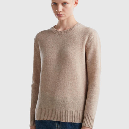 Kadın Bej Melanj Bisiklet Yaka Shetland Kazak