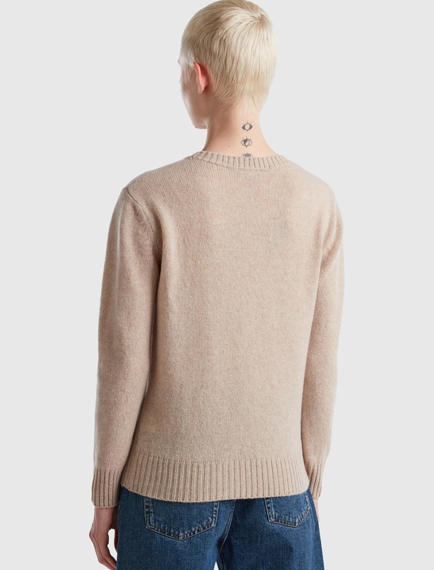 Kadın Bej Melanj Bisiklet Yaka Shetland Kazak Kadın Bej Melanj Bisiklet Yaka Shetland Kazak