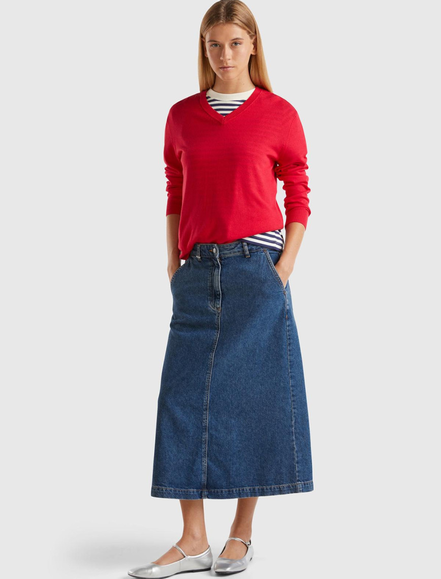 Kadın Kırmızı Pamuk ve Modal Karışımlı Önü V Arkası Yuvarlak Yaka Kazak Kadın Kırmızı Pamuk ve Modal Karışımlı Önü V Arkası Yuvarlak Yaka Kazak