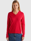 Kadın Kırmızı Pamuk ve Modal Karışımlı Önü V Arkası Yuvarlak Yaka Kazak Kadın Kırmızı Pamuk ve Modal Karışımlı Önü V Arkası Yuvarlak Yaka Kazak