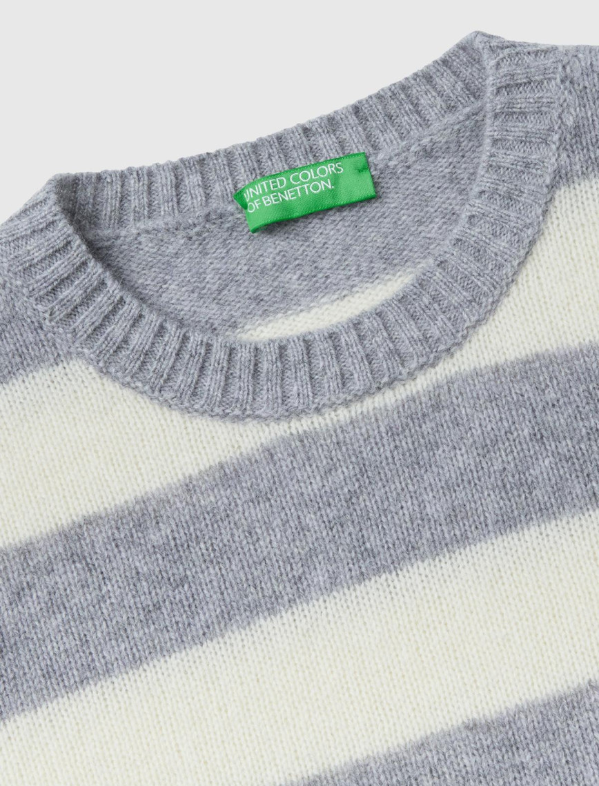 Kadın Gri Melanj %100 Yün Çizgili Shetland Kazak Kadın Gri Melanj %100 Yün Çizgili Shetland Kazak