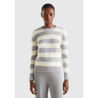 Kadın Gri Melanj %100 Yün Çizgili Shetland Kazak Kadın Gri Melanj %100 Yün Çizgili Shetland Kazak