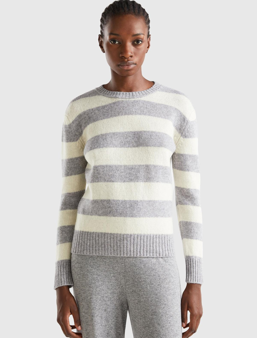 Kadın Çok Renkli %100 Yün Çizgili Shetland Kazak Kadın Çok Renkli %100 Yün Çizgili Shetland Kazak