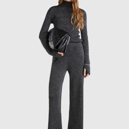 Kadın Gümüş Pamuk ve Viskoz Karışımlı Simli Palazzo Pantolon