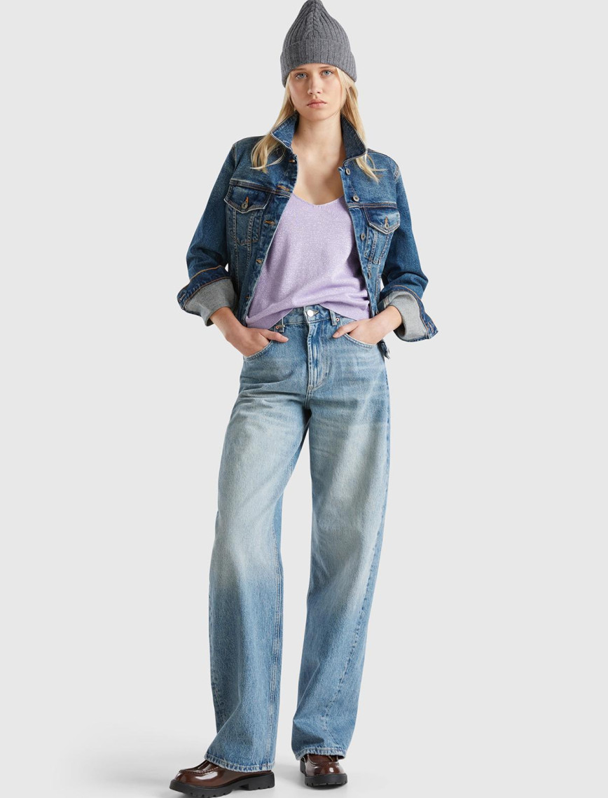 Kadın Pembe Pamuk ve Viskoz Karışımlı Simli Geniş Yaka Askılı Üst