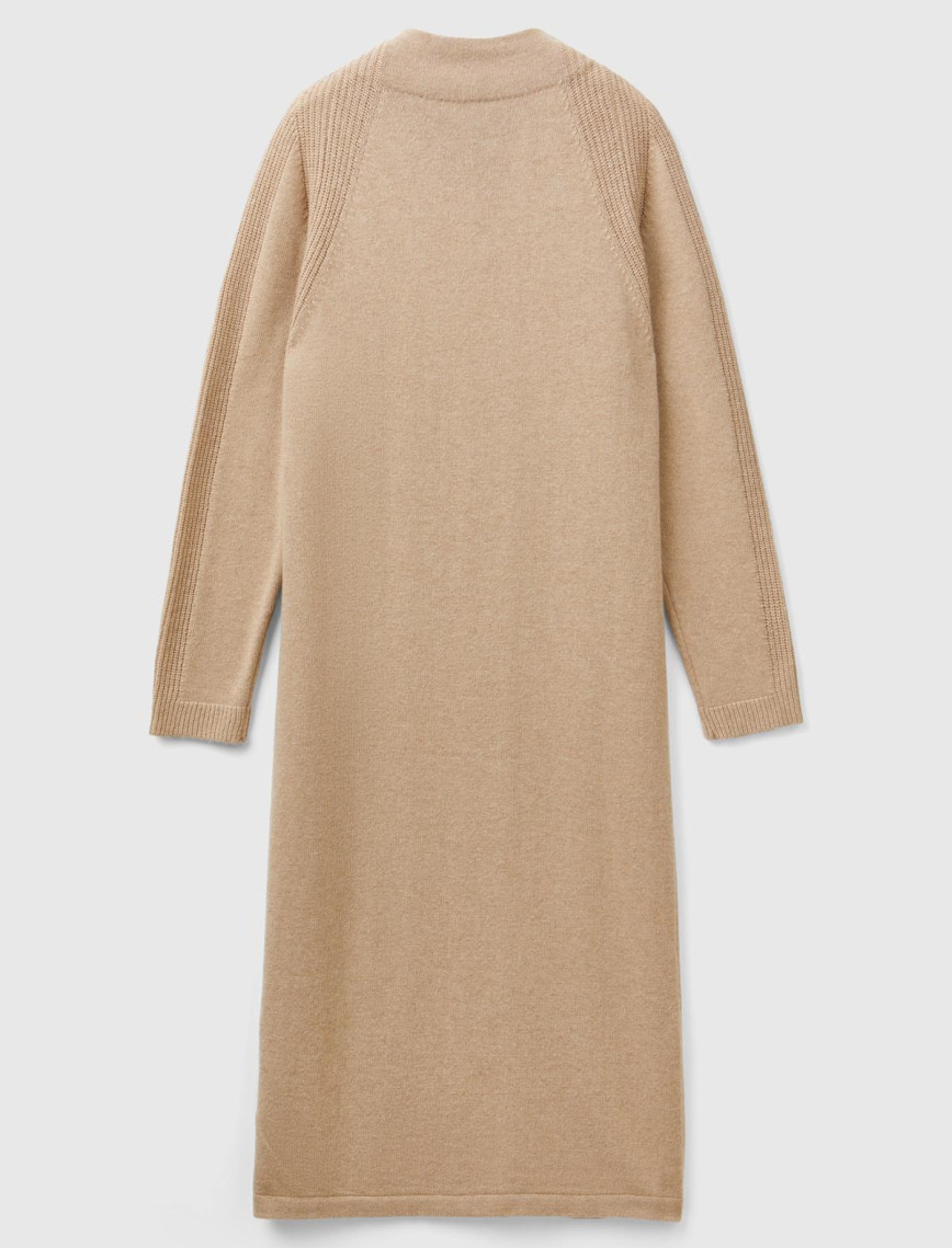 Kadın Bej Yün ve Kaşmir Karışımlı Uzun Dik Yaka Elbise Kadın Bej Yün ve Kaşmir Karışımlı Uzun Dik Yaka Elbise