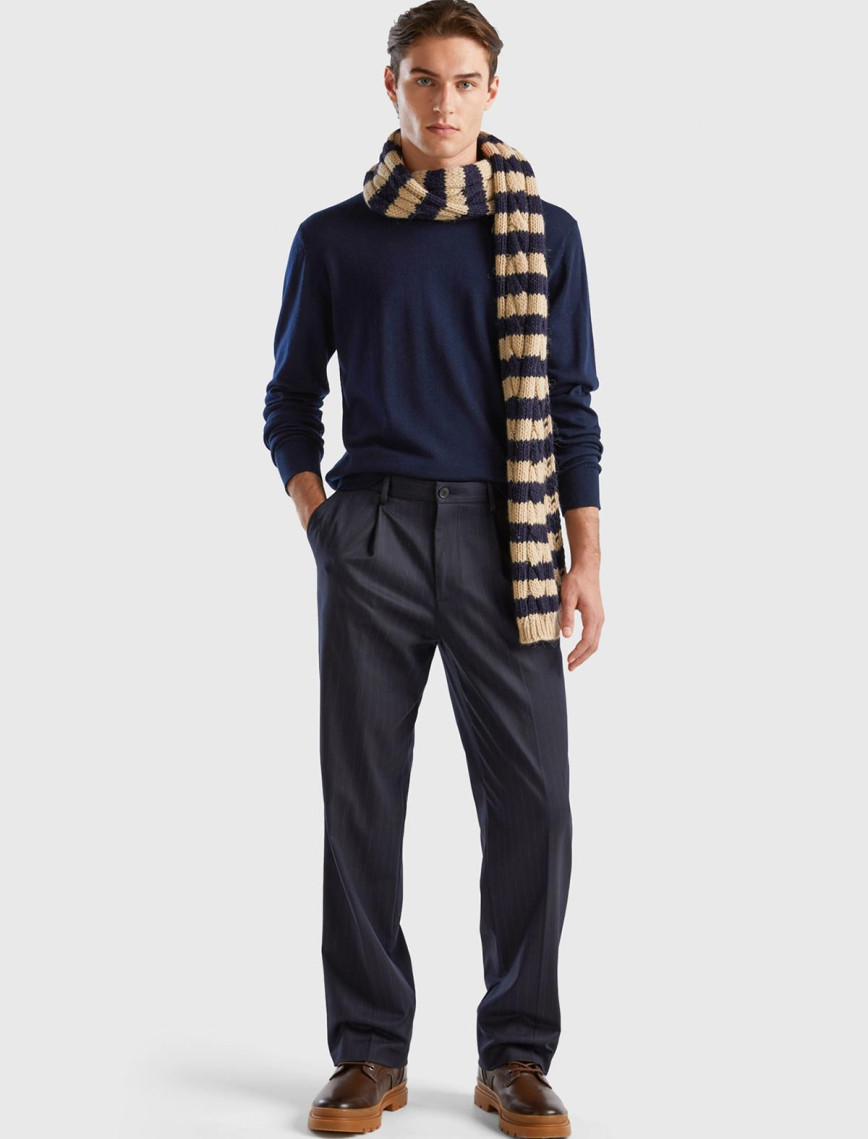 Erkek Lacivert %100 Extra Fine Merino Kazak