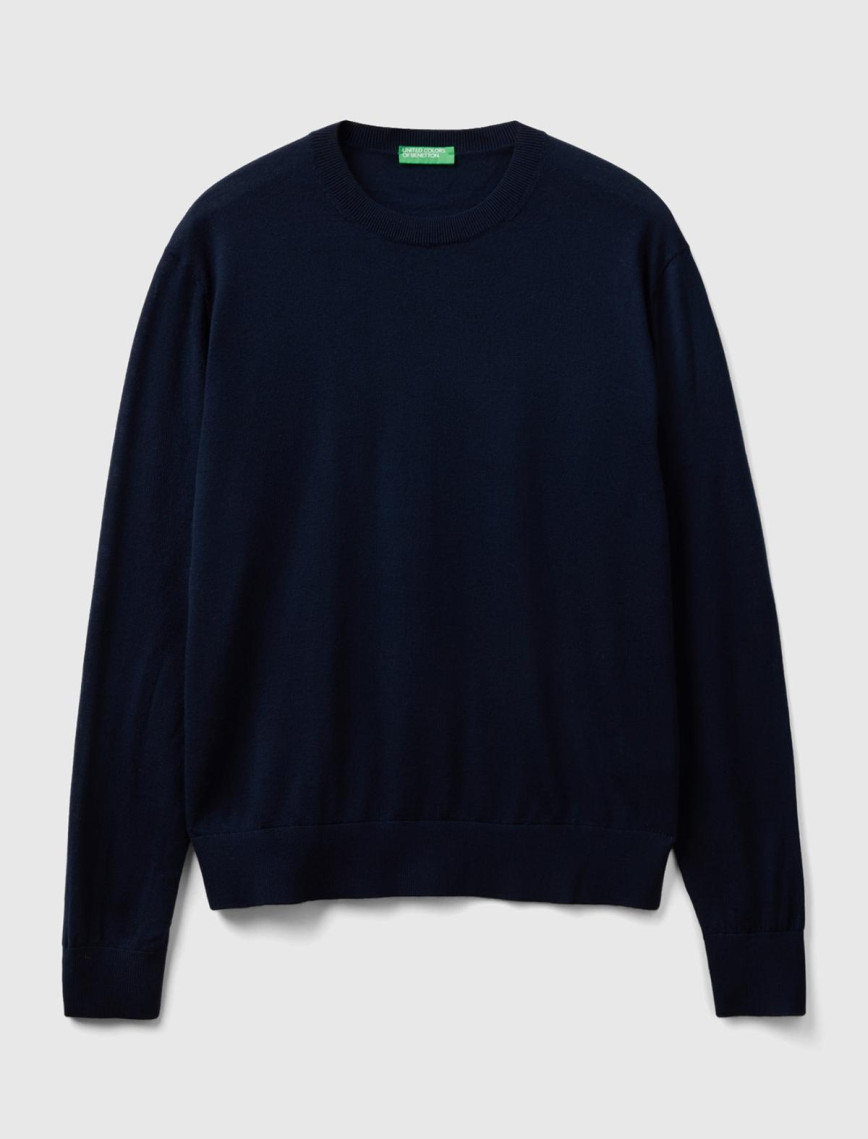 Erkek Lacivert %100 Extra Fine Merino Kazak