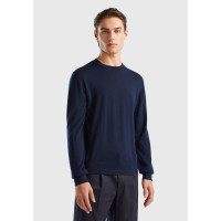 Erkek Lacivert %100 Extra Fine Merino Kazak