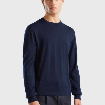 Erkek Lacivert %100 Extra Fine Merino Kazak Erkek Lacivert %100 Extra Fine Merino Kazak