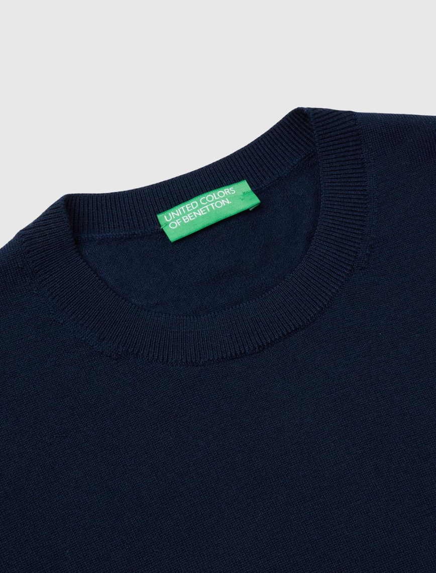 Erkek Lacivert %100 Extra Fine Merino Kazak