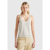 Kadın Gri Pamuk ve Viskoz Karışımlı Simli Geniş Yaka Askılı Üst