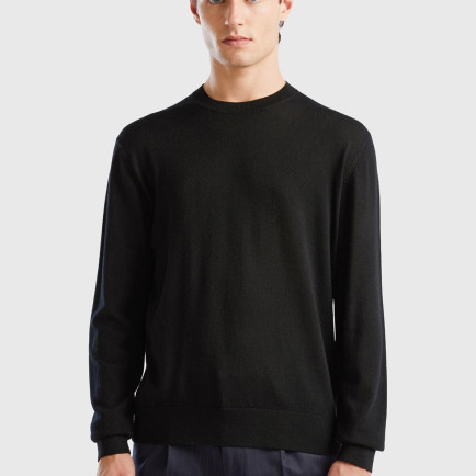 Erkek Siyah %100 Extra Fine Merino Kazak Erkek Siyah %100 Extra Fine Merino Kazak