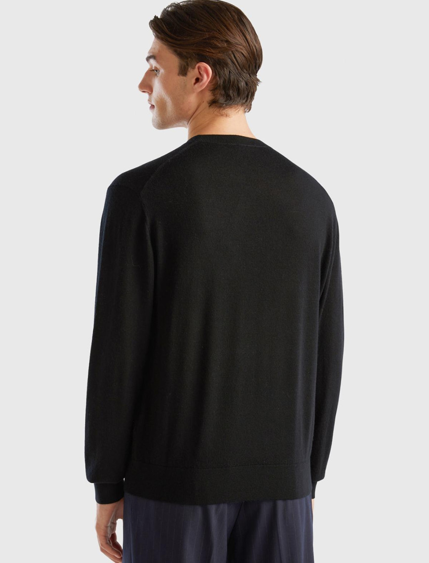 Erkek Siyah %100 Extra Fine Merino Kazak Erkek Siyah %100 Extra Fine Merino Kazak