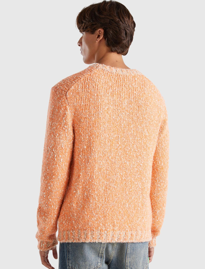 Erkek Pembe Pamuk ve Yün Karışımlı Ribanalı Renk Detaylı Kazak