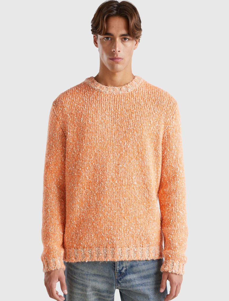 Erkek Pembe Pamuk ve Yün Karışımlı Ribanalı Renk Detaylı Kazak