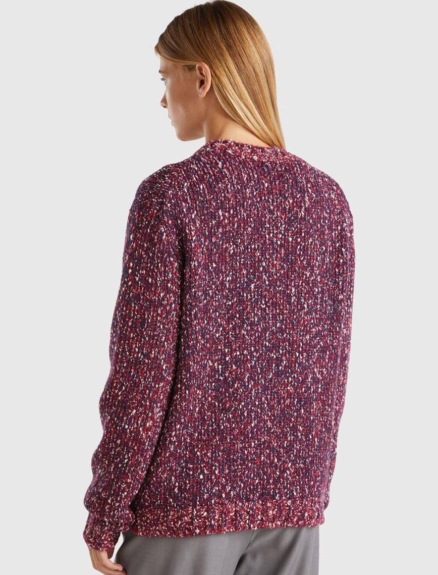 Erkek Bordo Pamuk ve Yün Karışımlı Ribanalı Renk Detaylı Kazak