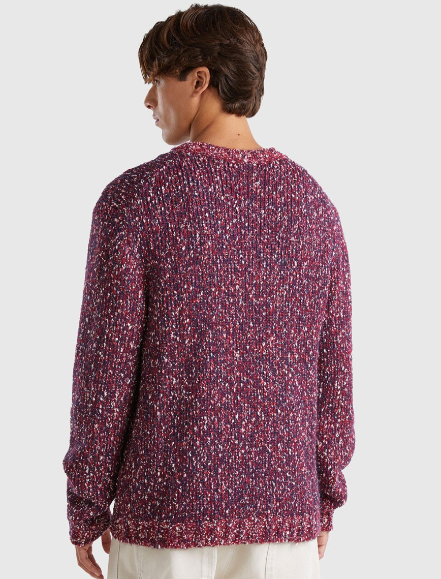 Erkek Bordo Pamuk ve Yün Karışımlı Ribanalı Renk Detaylı Kazak