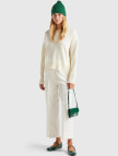 Kadın Krem Yün Karışımlı Alt Kısmı Geniş Bisiklet Yaka Kazak