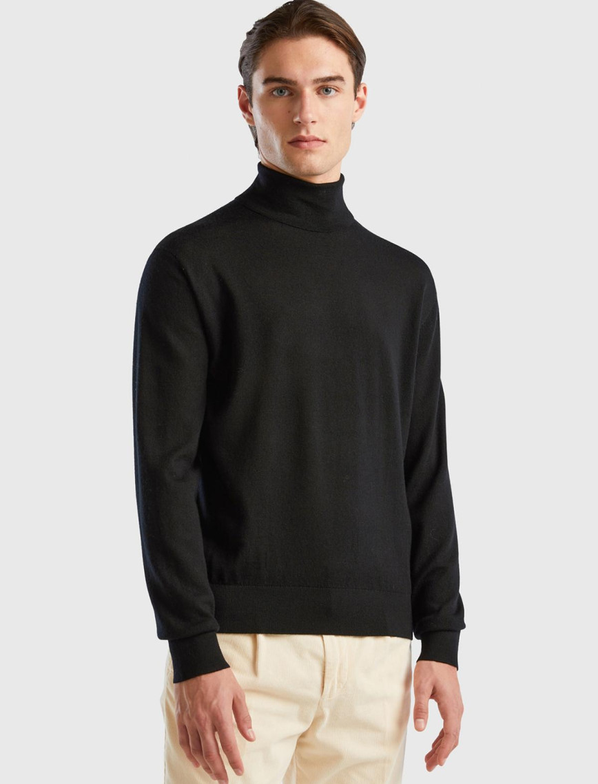 Erkek Lacivert %100 Extra Fine Merino Dik Yaka Kazak Erkek Lacivert %100 Extra Fine Merino Dik Yaka Kazak