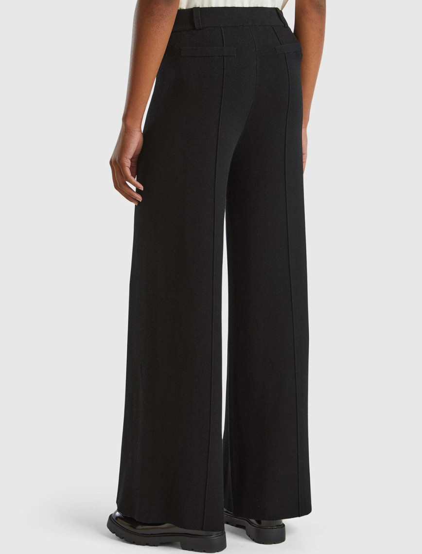 Kadın Siyah Viskoz Karışımlı Dikiş Detaylı Beli Elastik Palazzo Pantolon Kadın Siyah Viskoz Karışımlı Dikiş Detaylı Beli Elastik Palazzo Pantolon