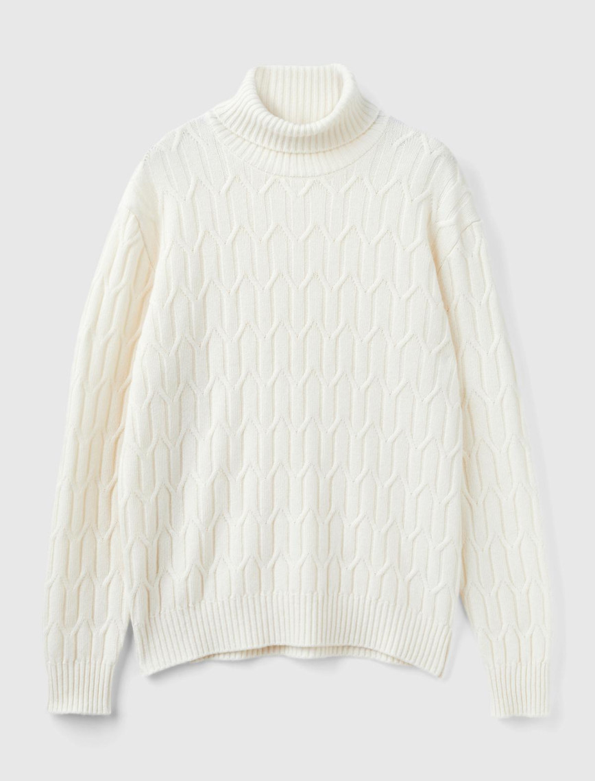 Erkek Krem Yün Karışımlı Ribanalı Balıkçı Yaka Kazak Erkek Krem Yün Karışımlı Ribanalı Balıkçı Yaka Kazak