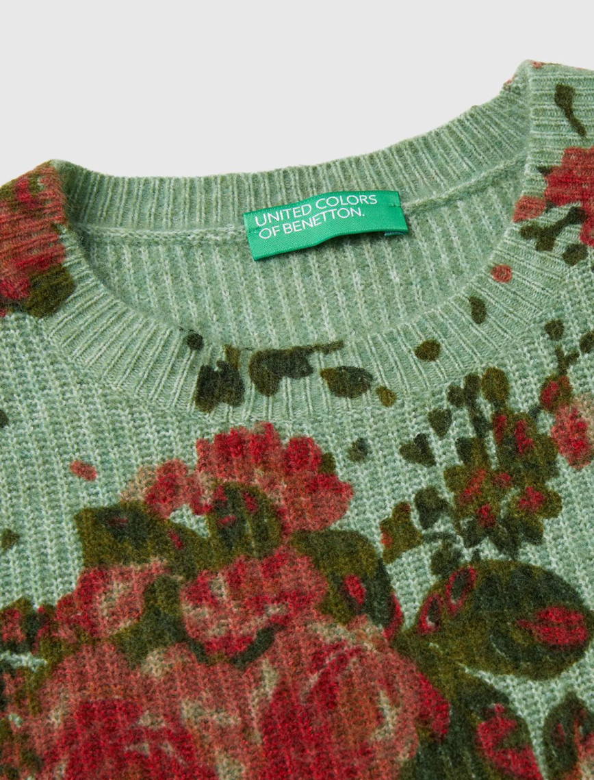 Kadın Yeşil Yün Karışımlı Tamamı Çiçek Desenli Bisiklet Yaka Kısa Kazak Kadın Yeşil Yün Karışımlı Tamamı Çiçek Desenli Bisiklet Yaka Kısa Kazak