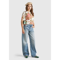 Kadın Beyaz Yün Karışımlı Tamamı Çiçek Desenli Bisiklet Yaka Kısa Kazak Kadın Beyaz Yün Karışımlı Tamamı Çiçek Desenli Bisiklet Yaka Kısa Kazak