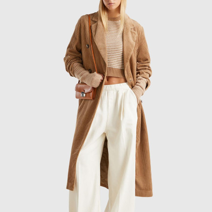 Kadın Kahverengi %100 Pamuk Önü Düğme Kapamalı Devrik Yaka Kruvaze Kaban Kadın Kahverengi %100 Pamuk Önü Düğme Kapamalı Devrik Yaka Kruvaze Kaban