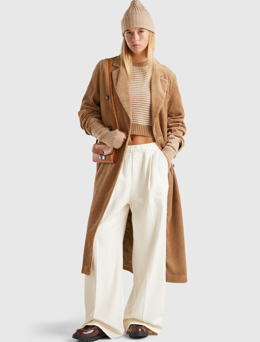 Kadın Kahverengi %100 Pamuk Önü Düğme Kapamalı Devrik Yaka Kruvaze Kaban Kadın Kahverengi %100 Pamuk Önü Düğme Kapamalı Devrik Yaka Kruvaze Kaban