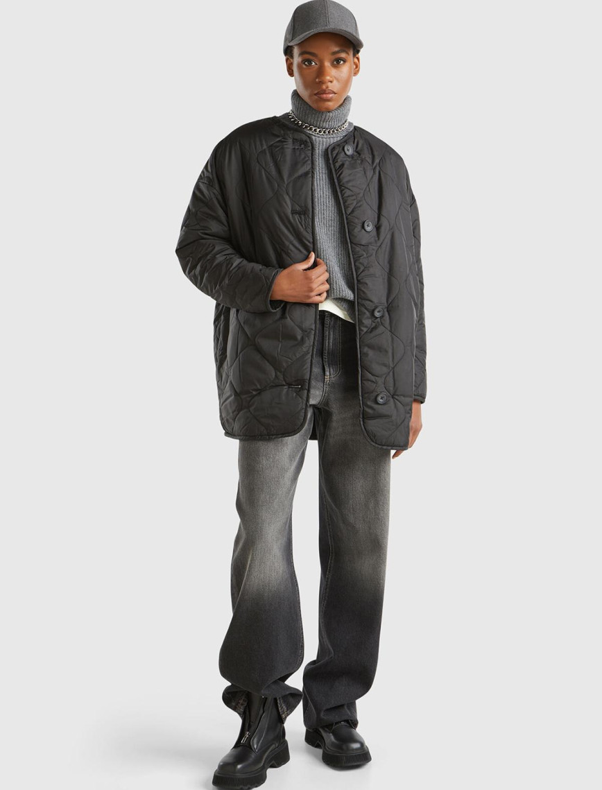 Kadın Siyah İçi Kürklü Dışı Kapitone Detaylı Önü Düğmeli Mont Kadın Siyah İçi Kürklü Dışı Kapitone Detaylı Önü Düğmeli Mont