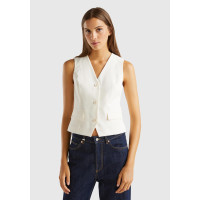 Kadın Krem Kapaklı Cep Tasarımı 3 Düğmeli V Yaka Yelek Kadın Krem Kapaklı Cep Tasarımı 3 Düğmeli V Yaka Yelek